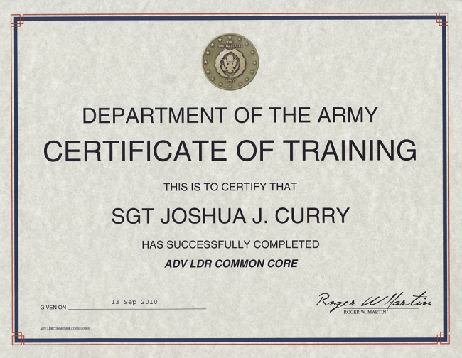 army certificate of training certificate of training