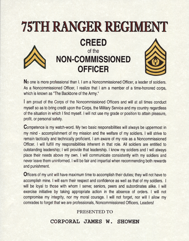 Printable Nco Creed As A Noncommissioned Officer, I Realize That I Am A ...
